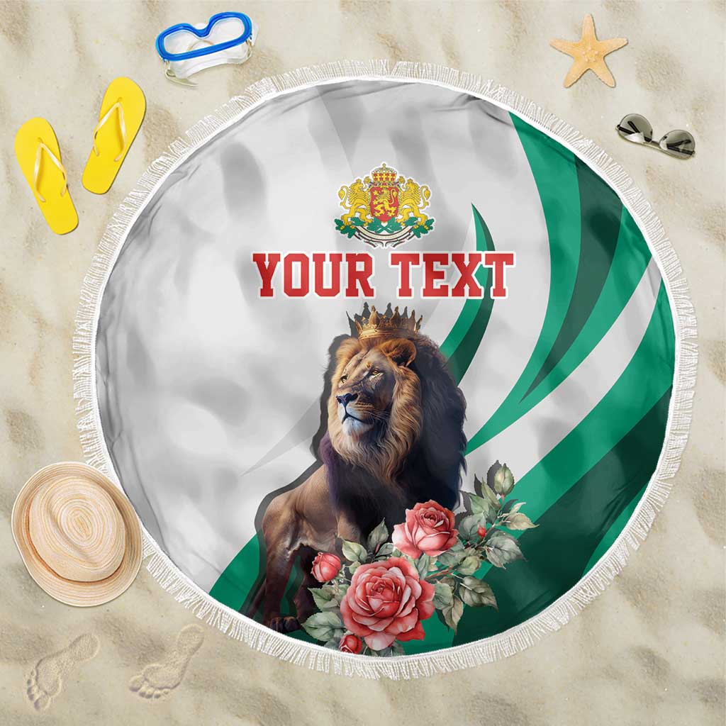 Personalized Bulgaria Coat of Arms Beach Blanket A Crowned Golden Lion with Rose