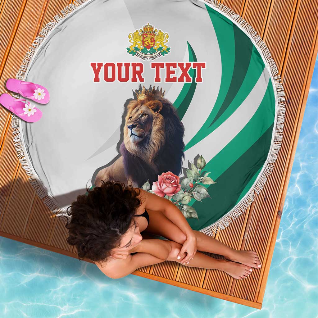 Personalized Bulgaria Coat of Arms Beach Blanket A Crowned Golden Lion with Rose