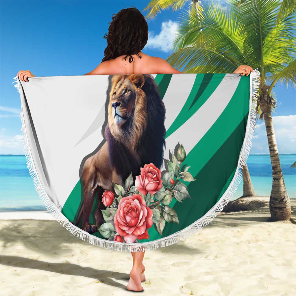 Personalized Bulgaria Coat of Arms Beach Blanket A Crowned Golden Lion with Rose