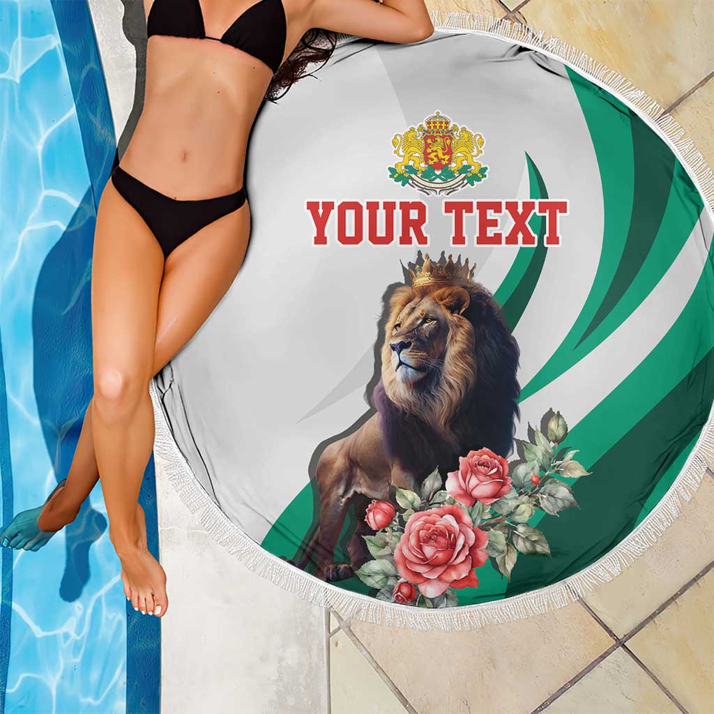 Personalized Bulgaria Coat of Arms Beach Blanket A Crowned Golden Lion with Rose