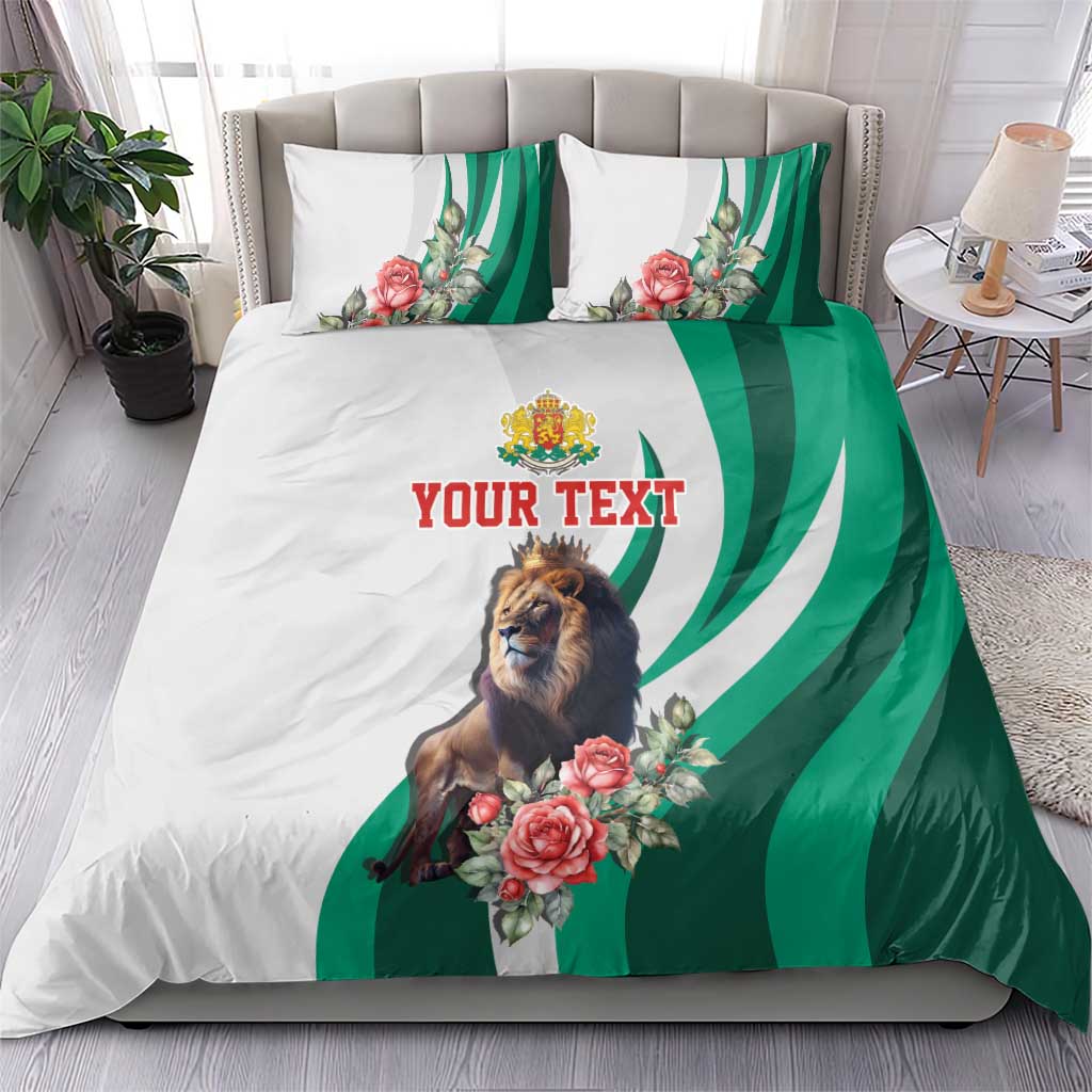 Personalized Bulgaria Coat of Arms Bedding Set A Crowned Golden Lion with Rose