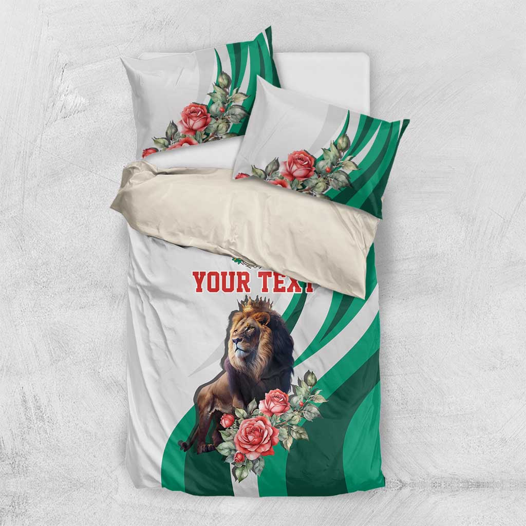 Personalized Bulgaria Coat of Arms Bedding Set A Crowned Golden Lion with Rose