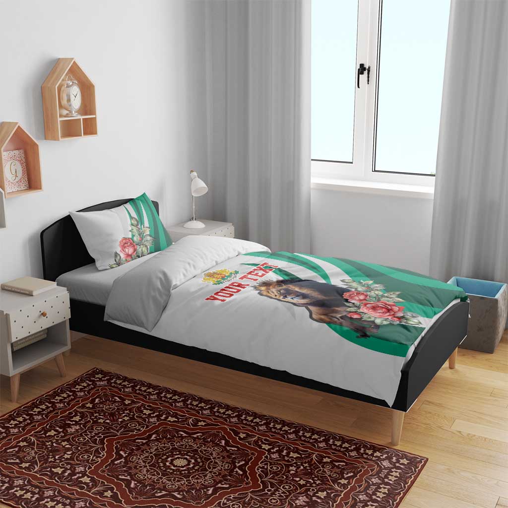 Personalized Bulgaria Coat of Arms Bedding Set A Crowned Golden Lion with Rose