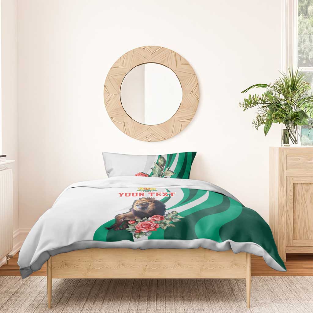 Personalized Bulgaria Coat of Arms Bedding Set A Crowned Golden Lion with Rose