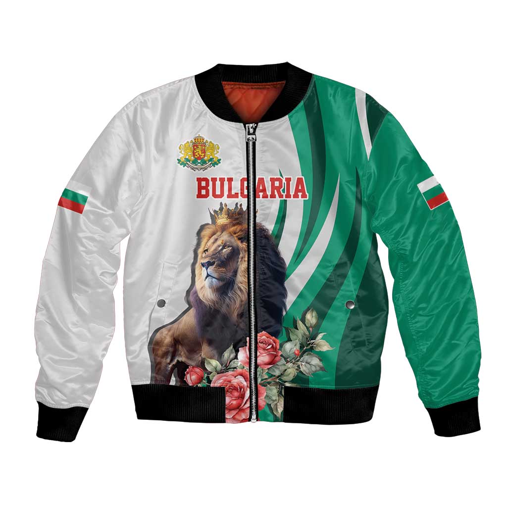 Personalized Bulgaria Coat of Arms Bomber Jacket A Crowned Golden Lion with Rose