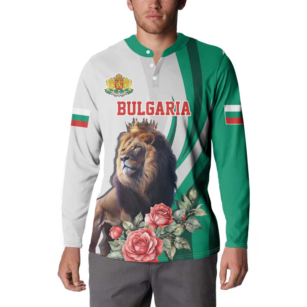 Personalized Bulgaria Coat of Arms Button Sweatshirt A Crowned Golden Lion with Rose