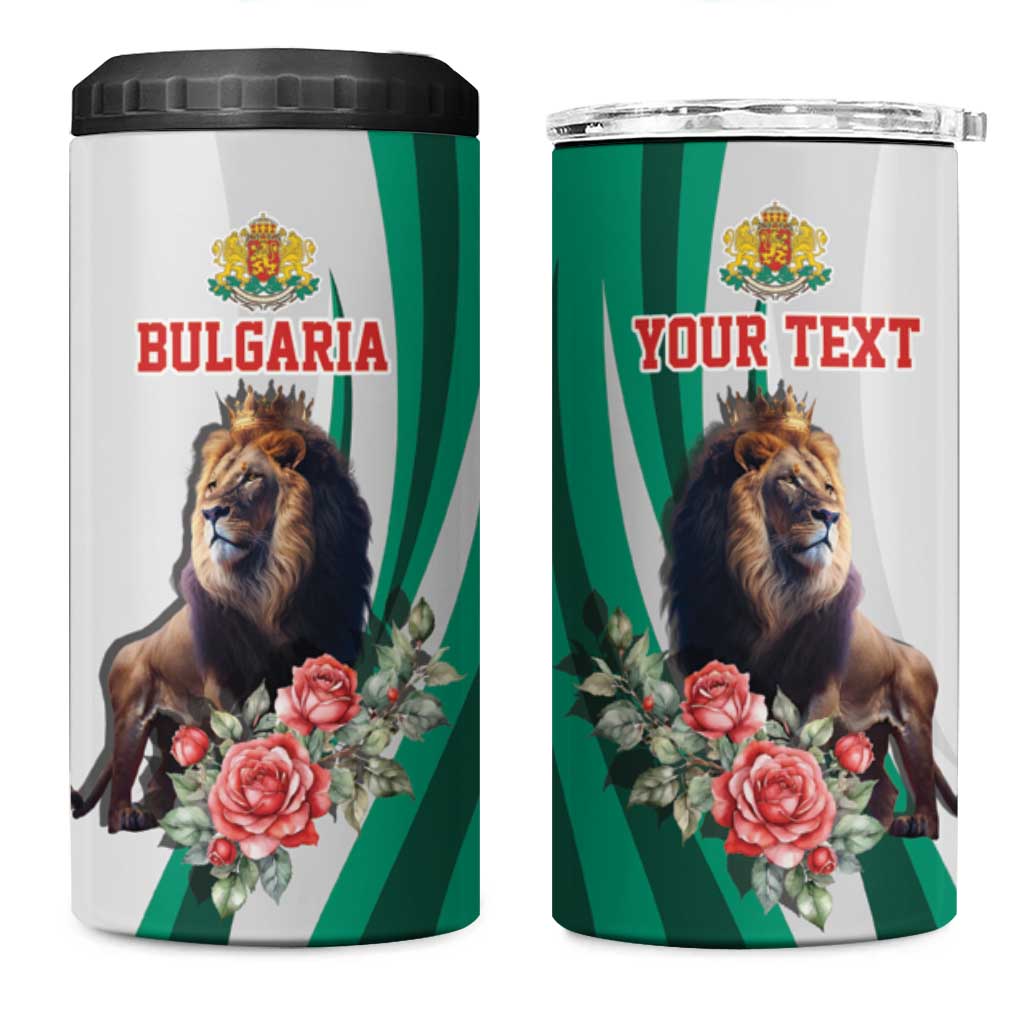 Personalized Bulgaria Coat of Arms 4 in 1 Can Cooler Tumbler A Crowned Golden Lion with Rose