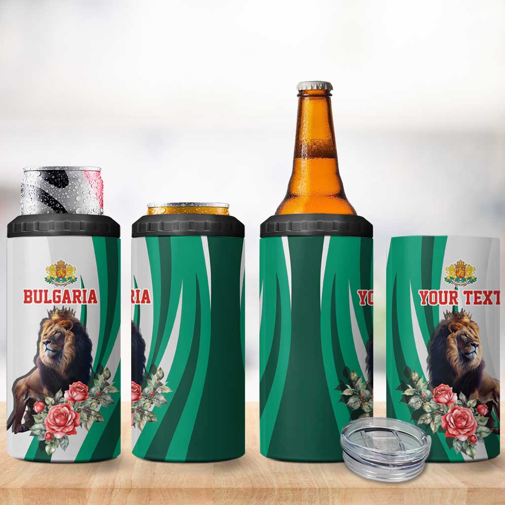 Personalized Bulgaria Coat of Arms 4 in 1 Can Cooler Tumbler A Crowned Golden Lion with Rose