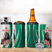 Personalized Bulgaria Coat of Arms 4 in 1 Can Cooler Tumbler A Crowned Golden Lion with Rose