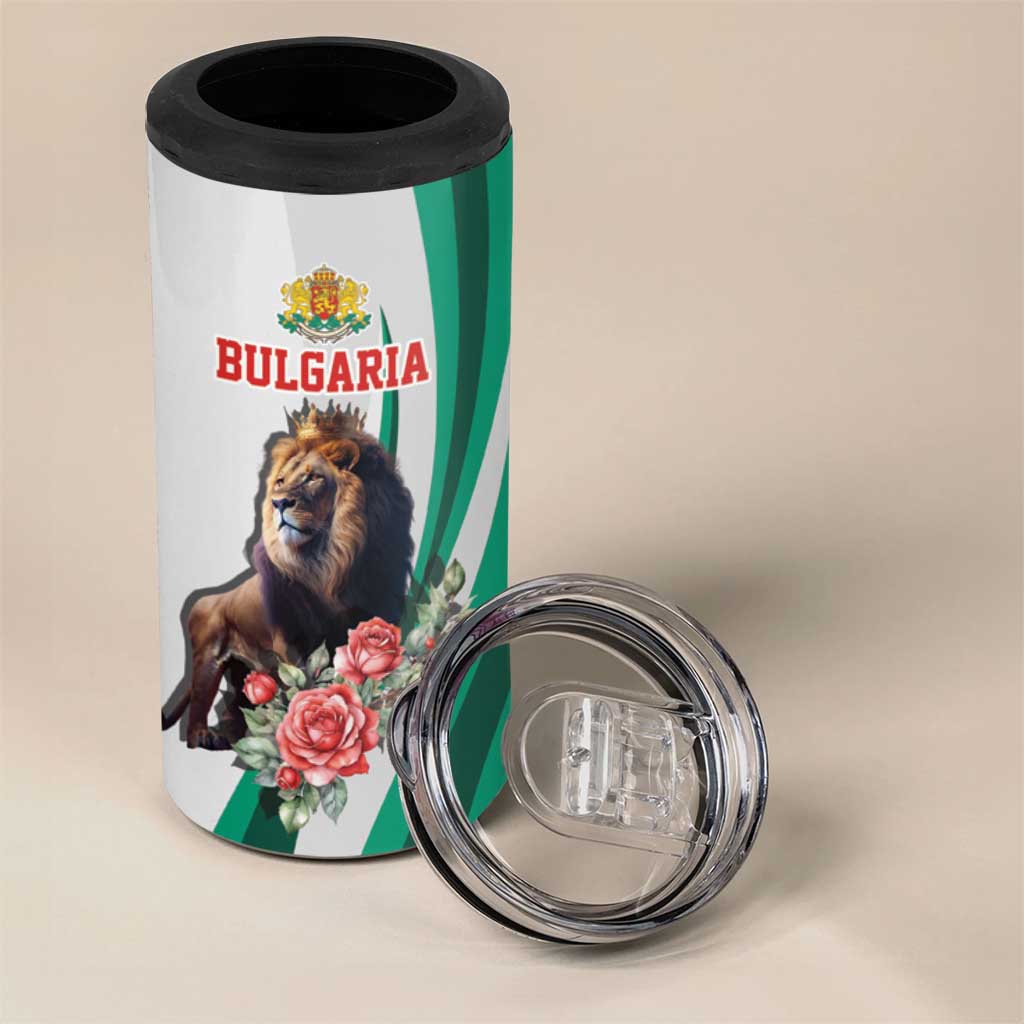Personalized Bulgaria Coat of Arms 4 in 1 Can Cooler Tumbler A Crowned Golden Lion with Rose