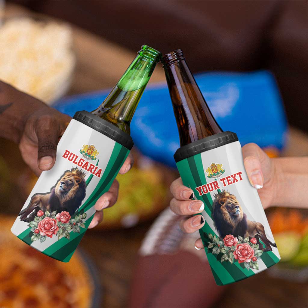 Personalized Bulgaria Coat of Arms 4 in 1 Can Cooler Tumbler A Crowned Golden Lion with Rose