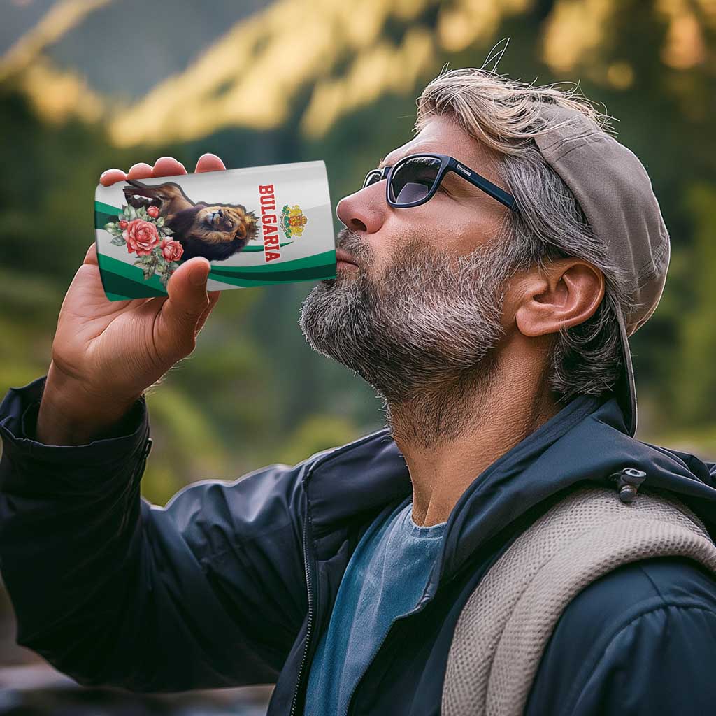 Personalized Bulgaria Coat of Arms 4 in 1 Can Cooler Tumbler A Crowned Golden Lion with Rose