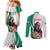 Personalized Bulgaria Coat of Arms Couples Matching Mermaid Dress and Long Sleeve Button Shirt A Crowned Golden Lion with Rose