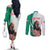 Personalized Bulgaria Coat of Arms Couples Matching Off The Shoulder Long Sleeve Dress and Long Sleeve Button Shirt A Crowned Golden Lion with Rose
