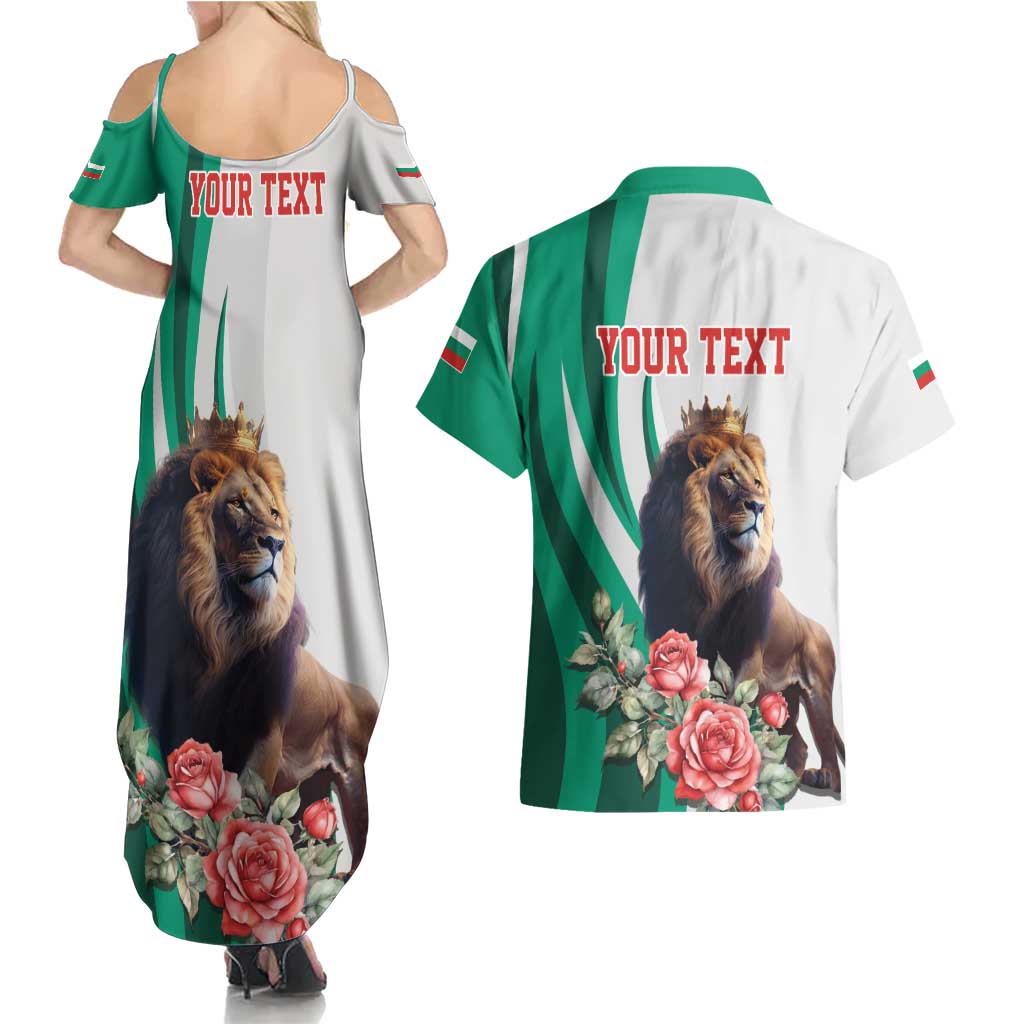 Personalized Bulgaria Coat of Arms Couples Matching Summer Maxi Dress and Hawaiian Shirt A Crowned Golden Lion with Rose