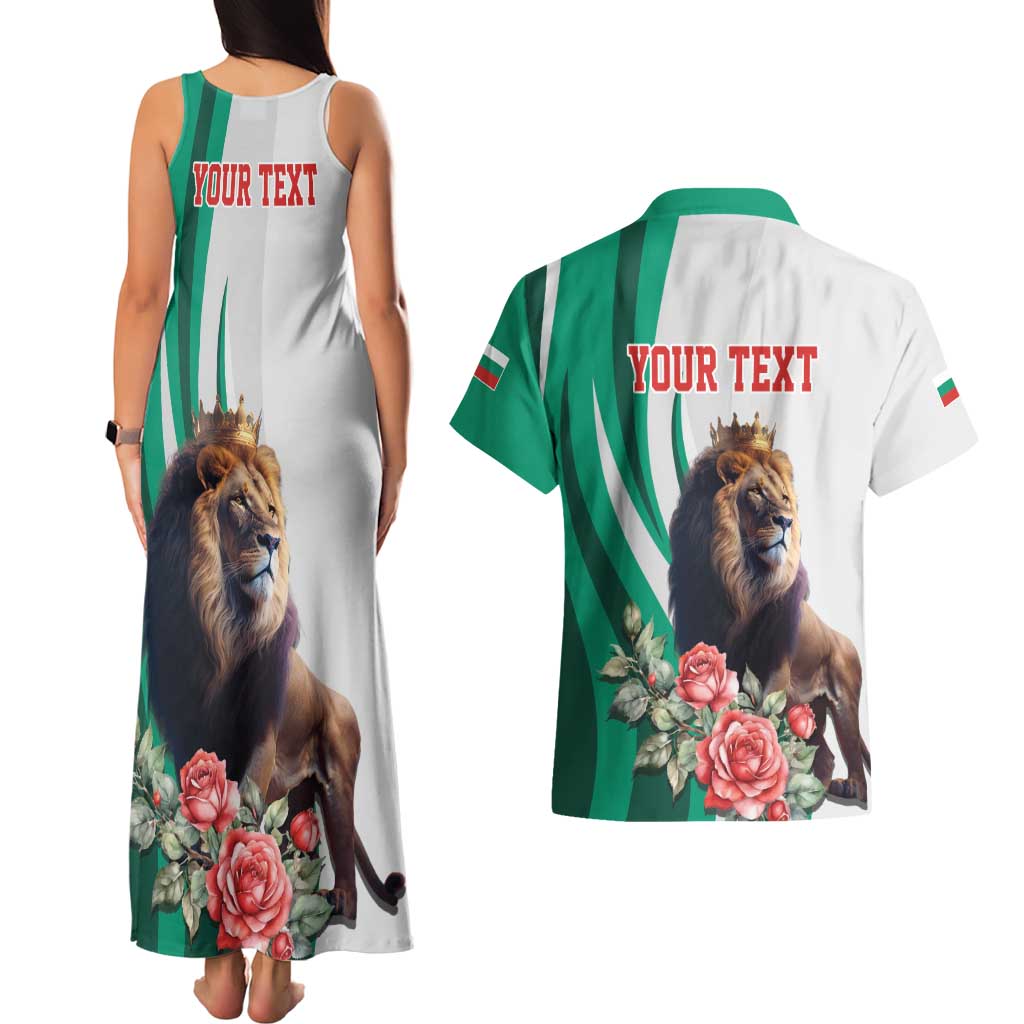 Personalized Bulgaria Coat of Arms Couples Matching Tank Maxi Dress and Hawaiian Shirt A Crowned Golden Lion with Rose