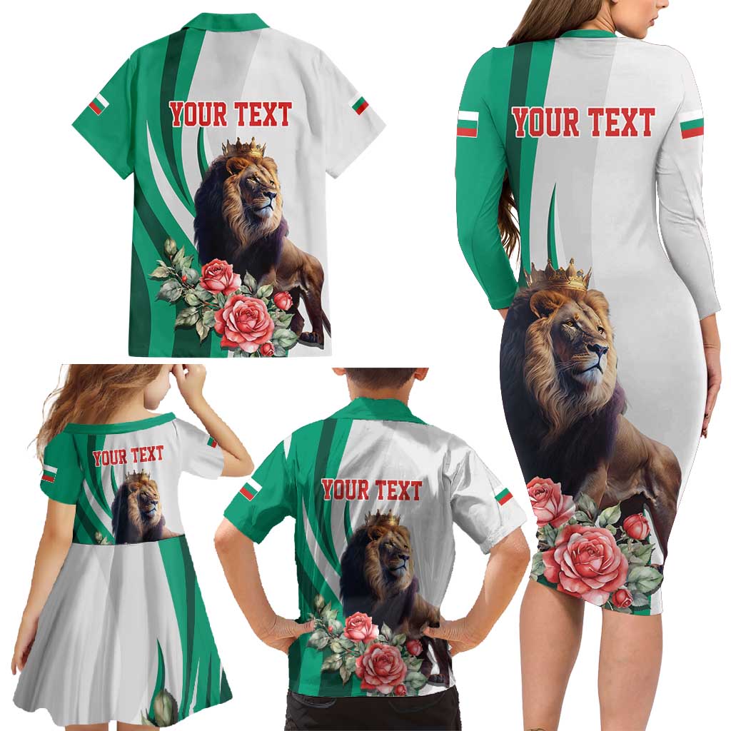 Personalized Bulgaria Coat of Arms Family Matching Long Sleeve Bodycon Dress and Hawaiian Shirt A Crowned Golden Lion with Rose