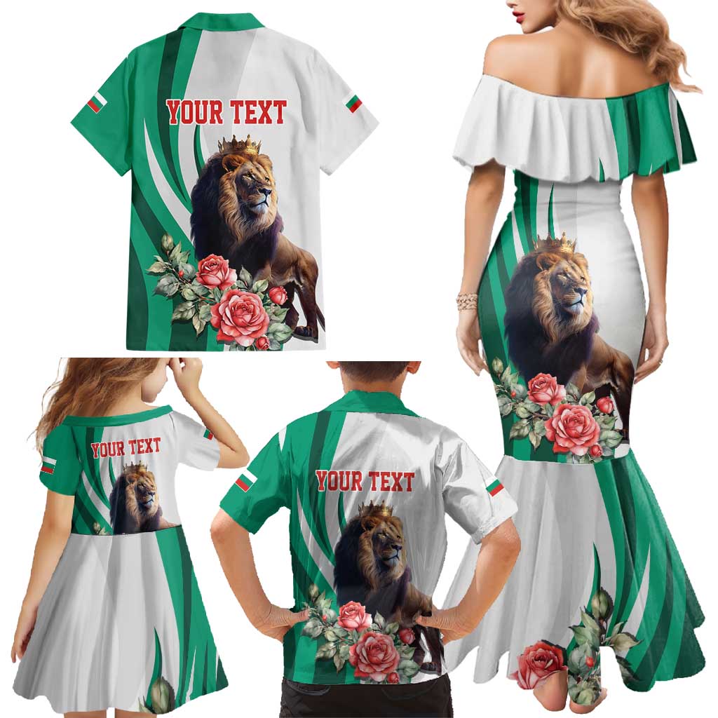 Personalized Bulgaria Coat of Arms Family Matching Mermaid Dress and Hawaiian Shirt A Crowned Golden Lion with Rose