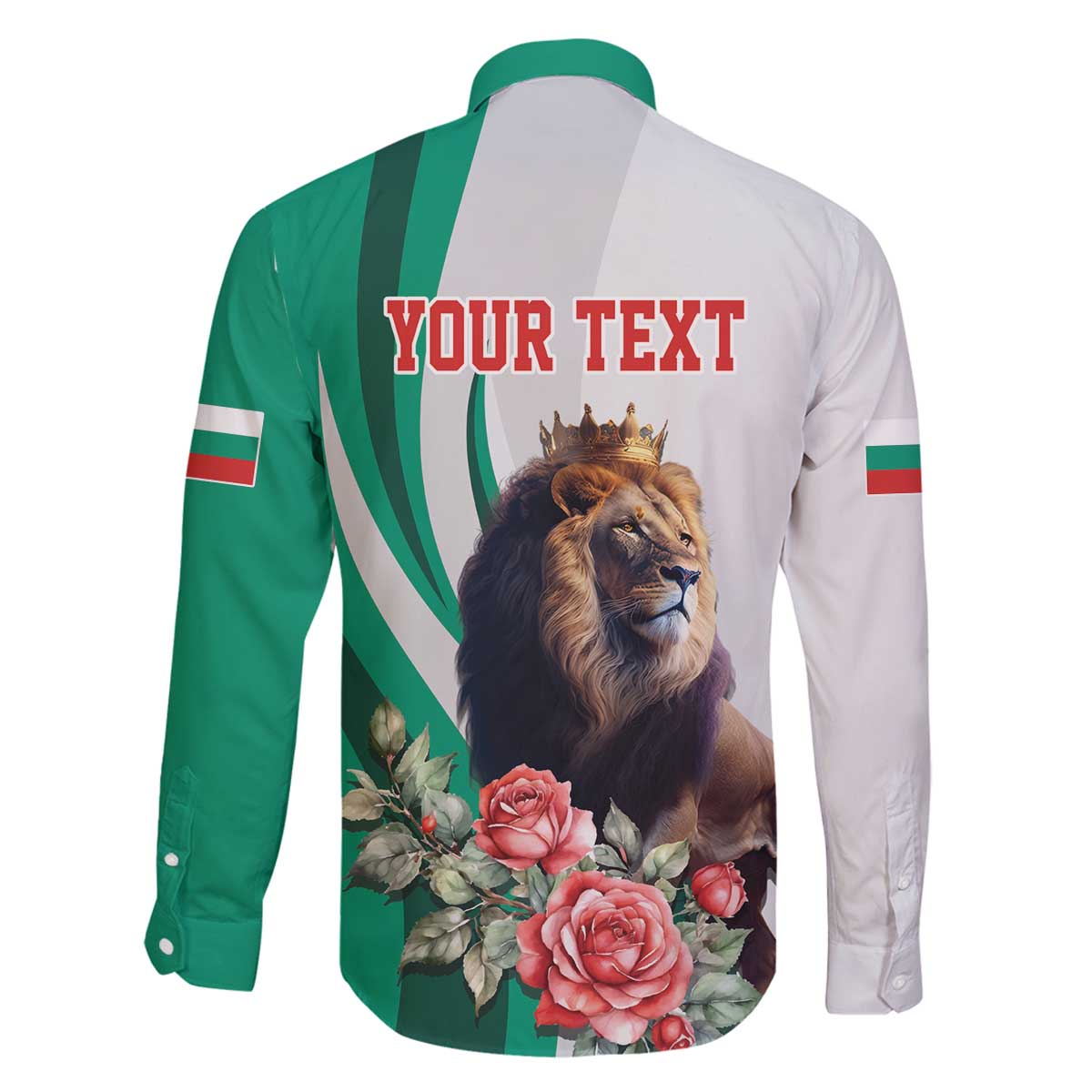 Personalized Bulgaria Coat of Arms Family Matching Off The Shoulder Long Sleeve Dress and Hawaiian Shirt A Crowned Golden Lion with Rose