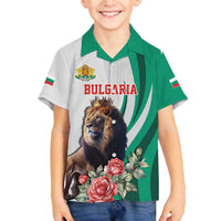 Personalized Bulgaria Coat of Arms Family Matching Off The Shoulder Long Sleeve Dress and Hawaiian Shirt A Crowned Golden Lion with Rose