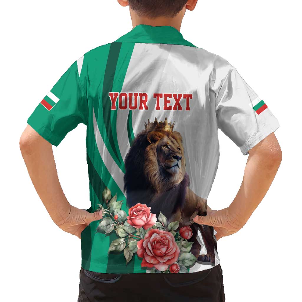 Personalized Bulgaria Coat of Arms Family Matching Off Shoulder Maxi Dress and Hawaiian Shirt A Crowned Golden Lion with Rose