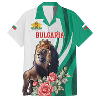 Personalized Bulgaria Coat of Arms Family Matching Off Shoulder Short Dress and Hawaiian Shirt A Crowned Golden Lion with Rose