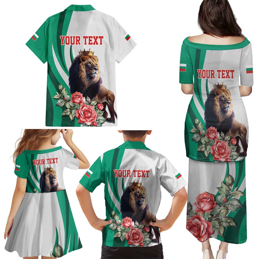 Personalized Bulgaria Coat of Arms Family Matching Puletasi and Hawaiian Shirt A Crowned Golden Lion with Rose