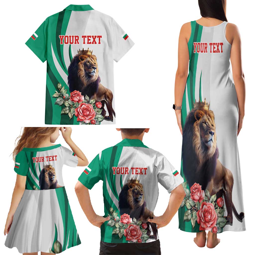 Personalized Bulgaria Coat of Arms Family Matching Tank Maxi Dress and Hawaiian Shirt A Crowned Golden Lion with Rose