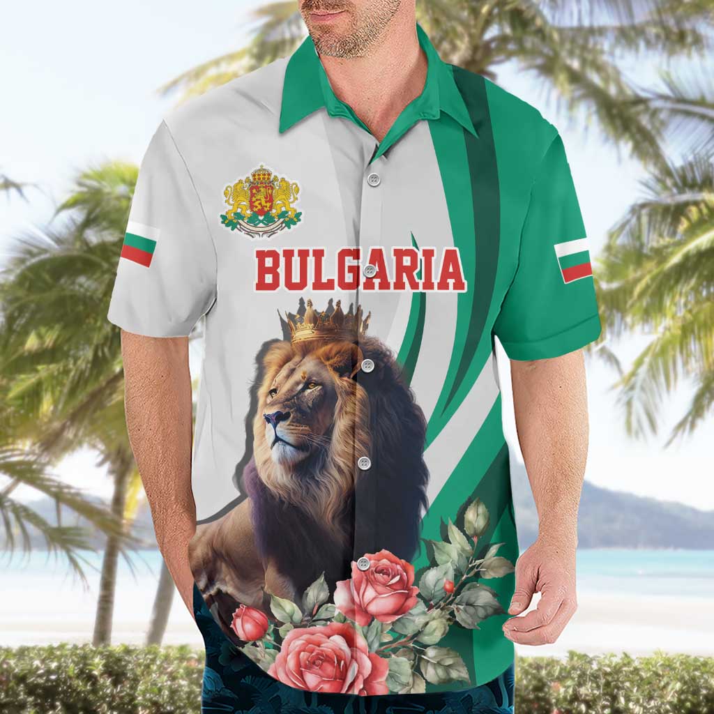 Personalized Bulgaria Coat of Arms Hawaiian Shirt A Crowned Golden Lion with Rose