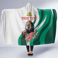 Personalized Bulgaria Coat of Arms Hooded Blanket A Crowned Golden Lion with Rose