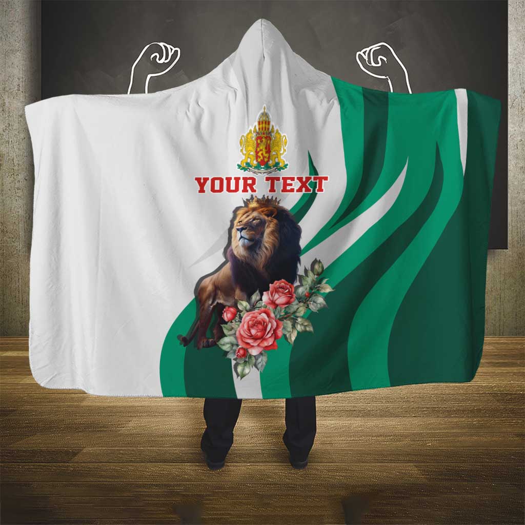 Personalized Bulgaria Coat of Arms Hooded Blanket A Crowned Golden Lion with Rose
