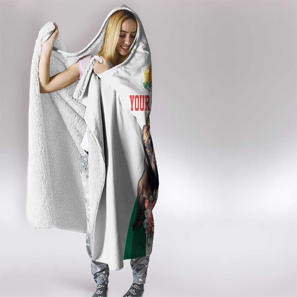 Personalized Bulgaria Coat of Arms Hooded Blanket A Crowned Golden Lion with Rose