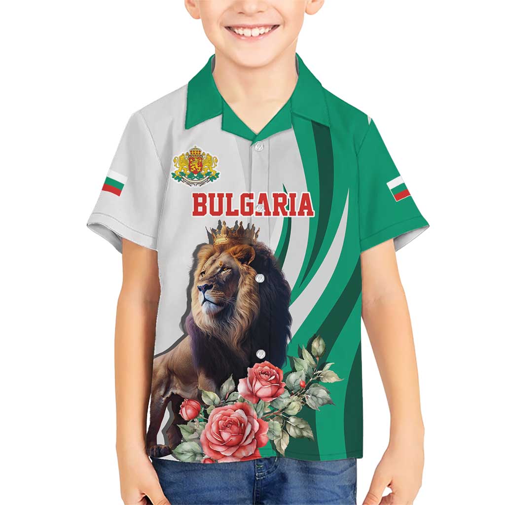 Personalized Bulgaria Coat of Arms Kid Hawaiian Shirt A Crowned Golden Lion with Rose