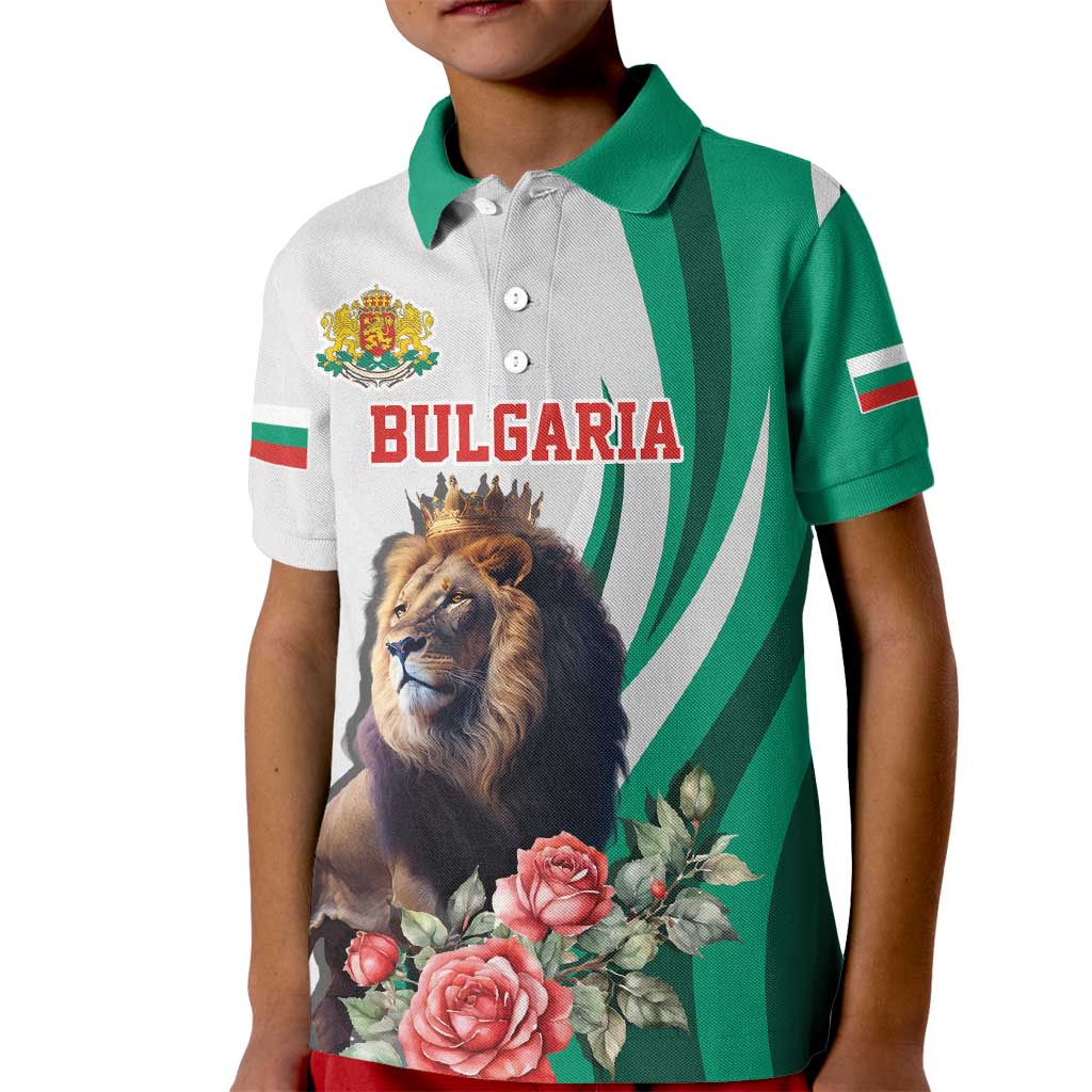 Personalized Bulgaria Coat of Arms Kid Polo Shirt A Crowned Golden Lion with Rose