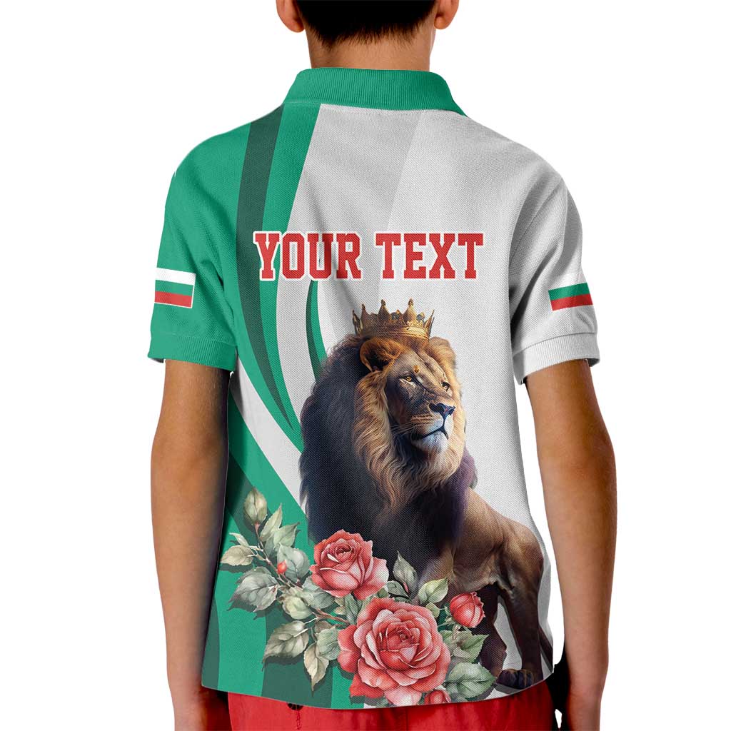 Personalized Bulgaria Coat of Arms Kid Polo Shirt A Crowned Golden Lion with Rose
