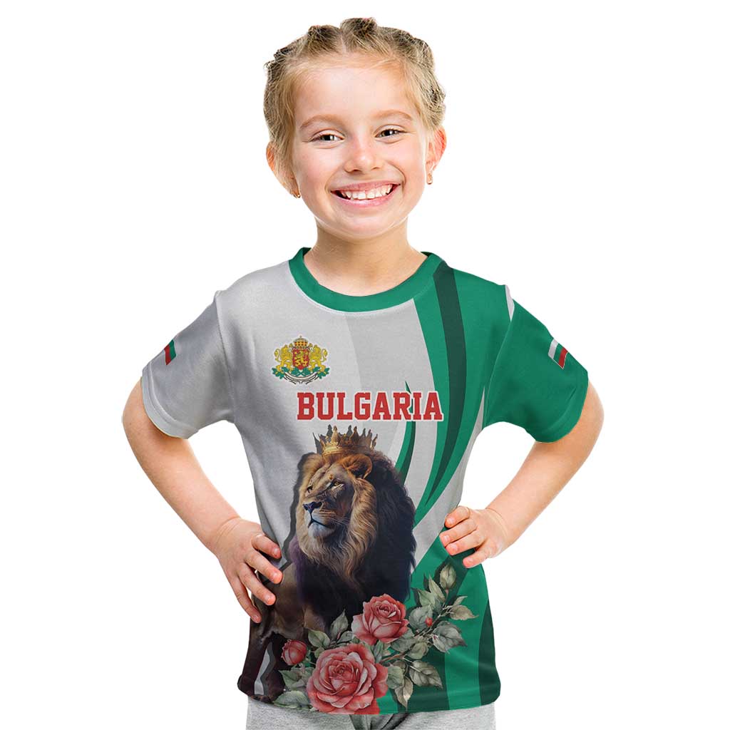 Personalized Bulgaria Coat of Arms Kid T Shirt A Crowned Golden Lion with Rose