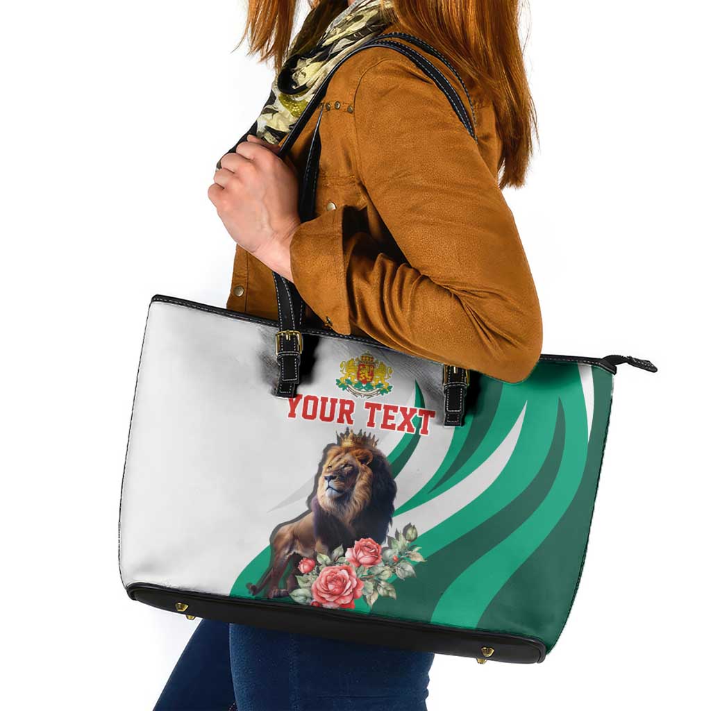 Personalized Bulgaria Coat of Arms Leather Tote Bag A Crowned Golden Lion with Rose