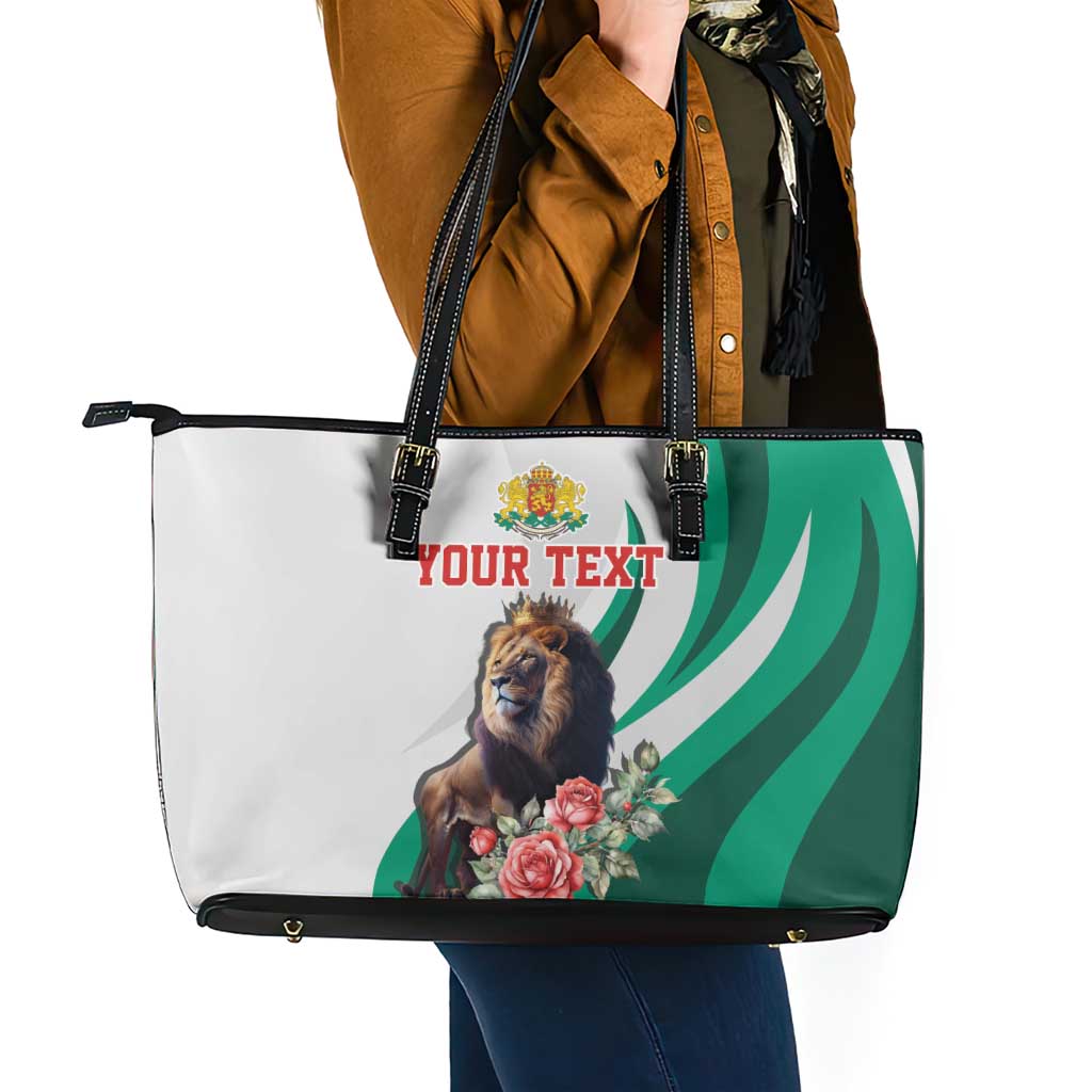 Personalized Bulgaria Coat of Arms Leather Tote Bag A Crowned Golden Lion with Rose
