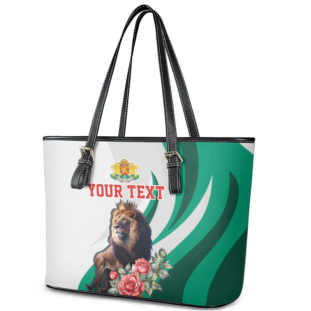 Personalized Bulgaria Coat of Arms Leather Tote Bag A Crowned Golden Lion with Rose