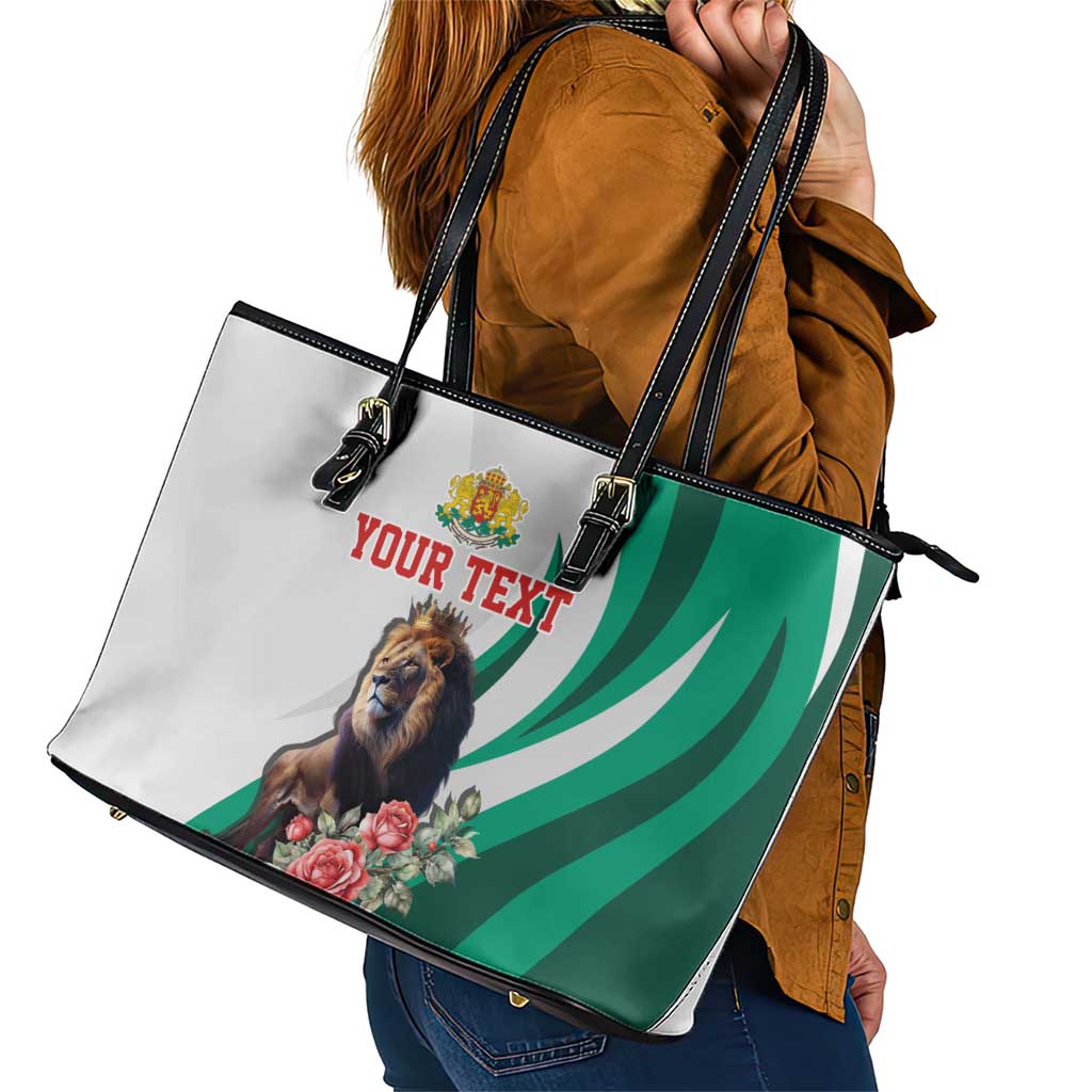 Personalized Bulgaria Coat of Arms Leather Tote Bag A Crowned Golden Lion with Rose