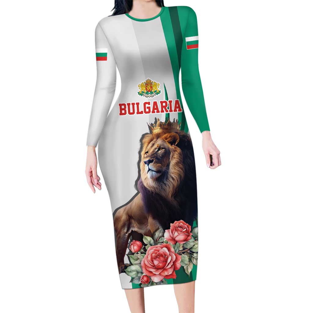 Personalized Bulgaria Coat of Arms Long Sleeve Bodycon Dress A Crowned Golden Lion with Rose