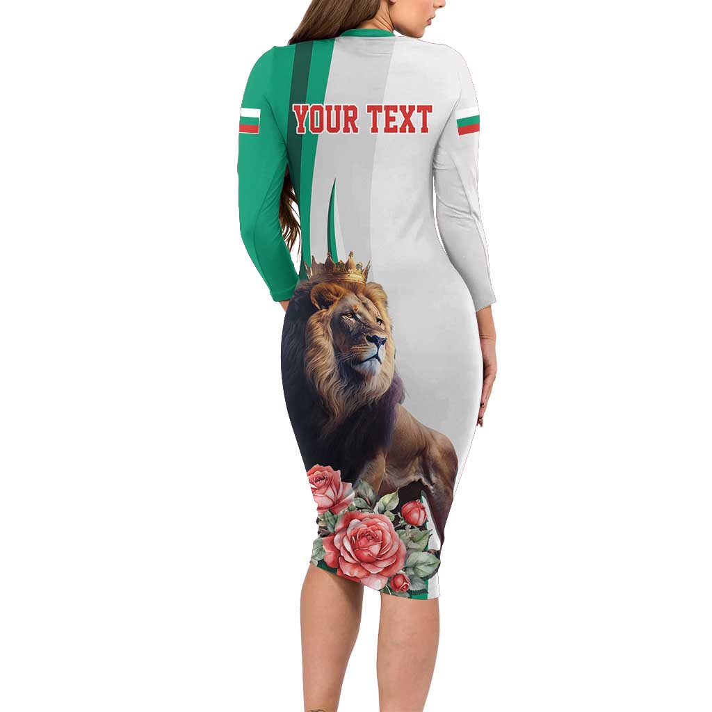 Personalized Bulgaria Coat of Arms Long Sleeve Bodycon Dress A Crowned Golden Lion with Rose