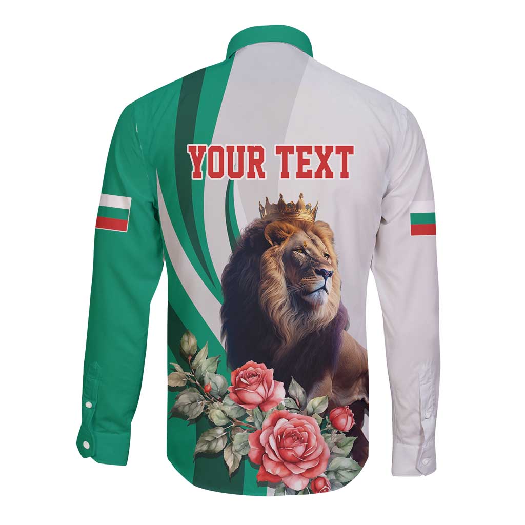 Personalized Bulgaria Coat of Arms Long Sleeve Button Shirt A Crowned Golden Lion with Rose