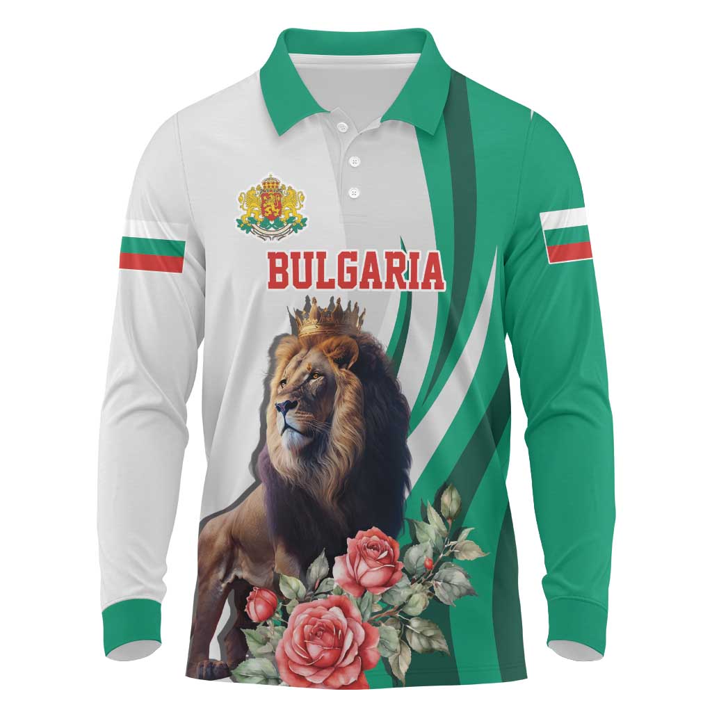Personalized Bulgaria Coat of Arms Long Sleeve Polo Shirt A Crowned Golden Lion with Rose