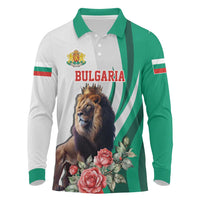 Personalized Bulgaria Coat of Arms Long Sleeve Polo Shirt A Crowned Golden Lion with Rose