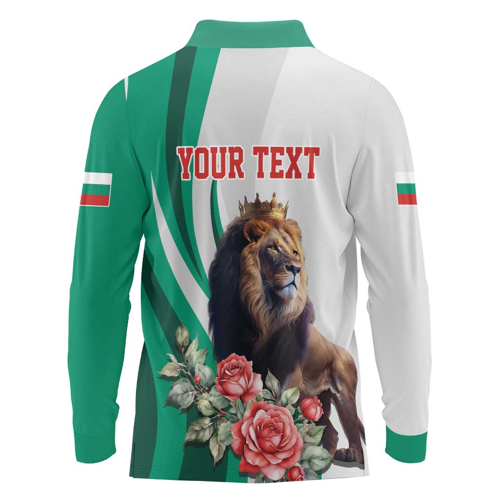 Personalized Bulgaria Coat of Arms Long Sleeve Polo Shirt A Crowned Golden Lion with Rose