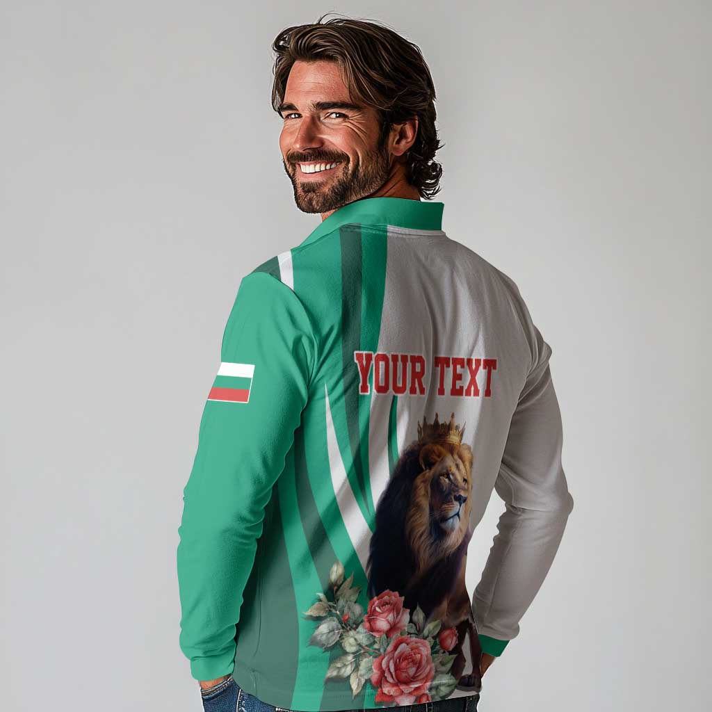 Personalized Bulgaria Coat of Arms Long Sleeve Polo Shirt A Crowned Golden Lion with Rose