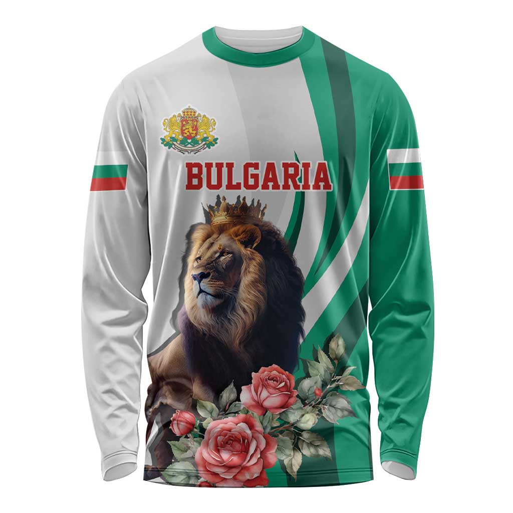 Personalized Bulgaria Coat of Arms Long Sleeve Shirt A Crowned Golden Lion with Rose