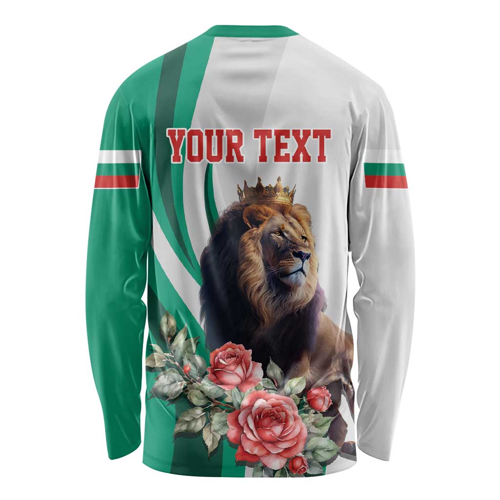 Personalized Bulgaria Coat of Arms Long Sleeve Shirt A Crowned Golden Lion with Rose