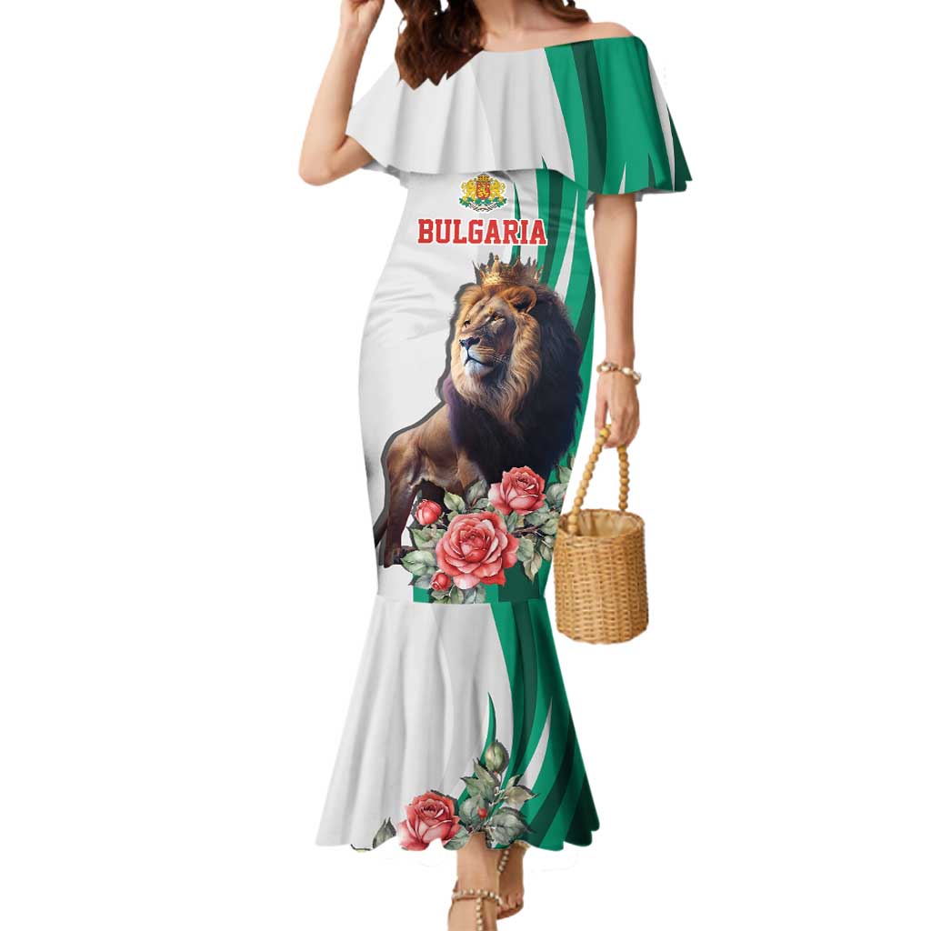 Personalized Bulgaria Coat of Arms Mermaid Dress A Crowned Golden Lion with Rose